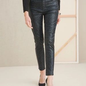 Chico’s Black Coated Snake-Print Ankle Jeans